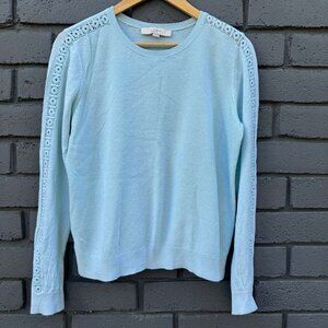 VTG Ann Taylor Loft Waffle Knit Embroidered Long Slv Pastel Blue Sweater Shirt M